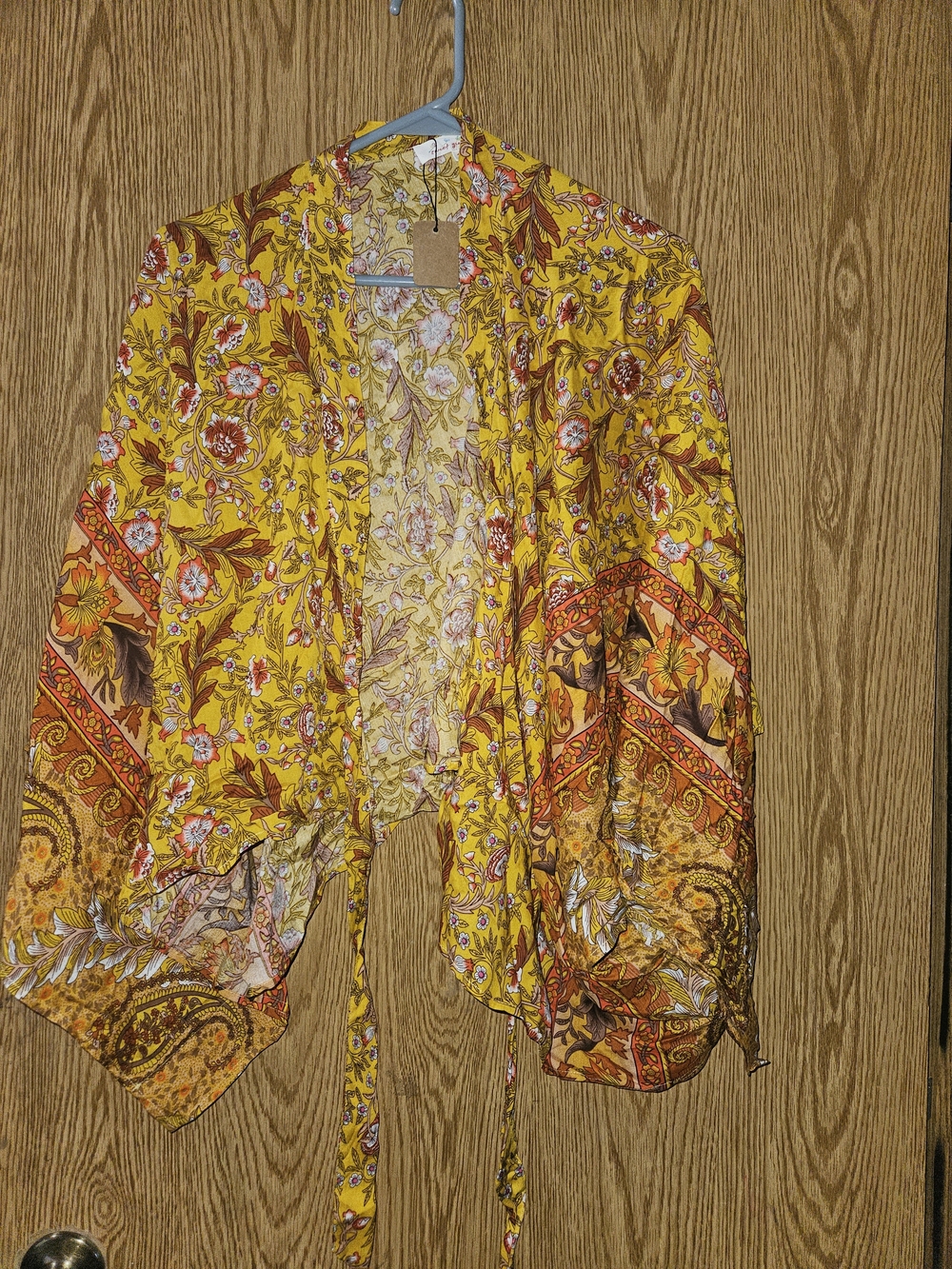 Bohemian Yellow Floral Tie-Front Kimono Tunic